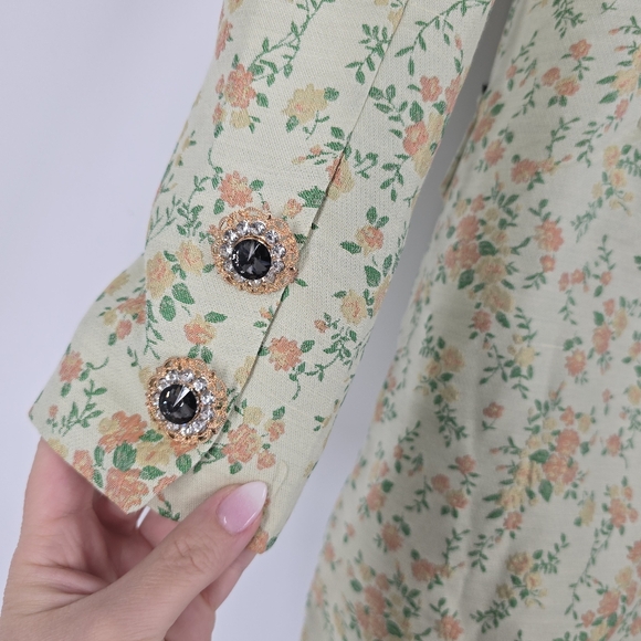 Sister Jane Button Front Mini Dress Vintage Floral Brocade Print Size S - Picture 7 of 12